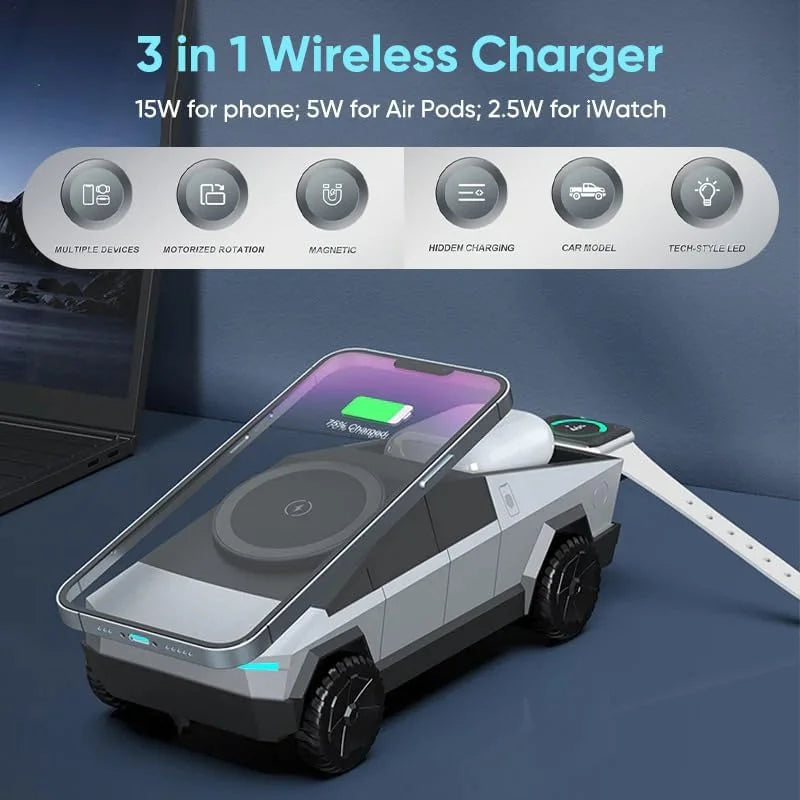 Charger Phone Stand Cybertruck 3 in 1 Magnetic Fast Wireless  for Iphone 17 16 15 Pro Max Apple Samsung Watch Airpods Pro
