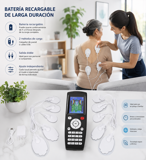 Electroestimulador y Masajeador Muscular Terapéutico FISIOSHOCK 4 Canales