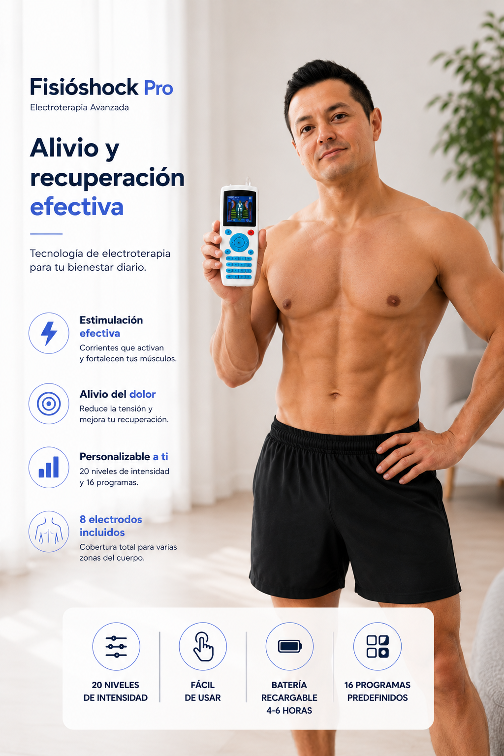 FISIOSHOCK 4-Channel Therapeutic Muscle Electrostimulator and Massager