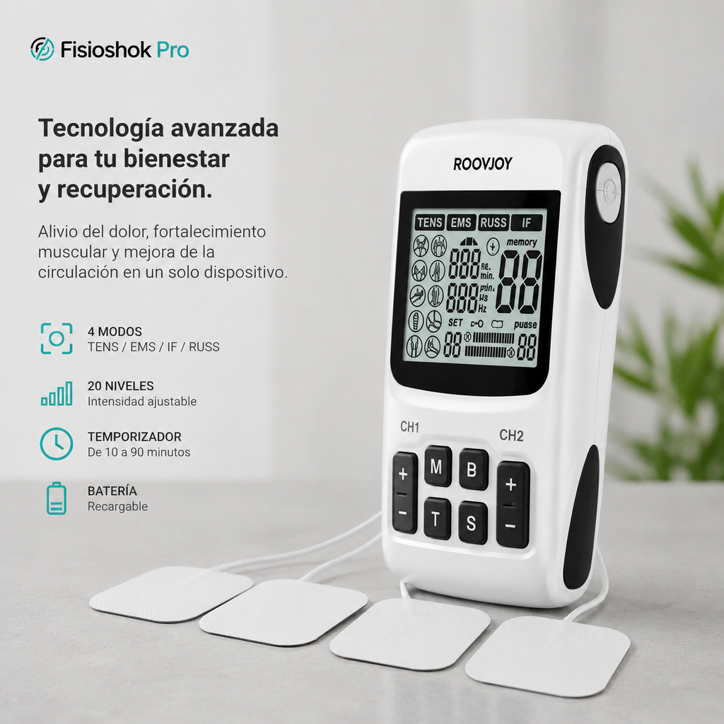 Professional 4-in-1 Electro stimulator – EMS- TENS- IF (Interferential) - RUSS Mode - Advanced Technology for Muscle Recovery and Relief 100 programs 90 intensities specialized in chronic pain