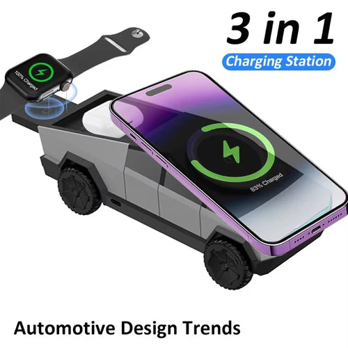 Charger Phone Stand Cybertruck 3 in 1 Magnetic Fast Wireless  for Iphone 17 16 15 Pro Max Apple Samsung Watch Airpods Pro