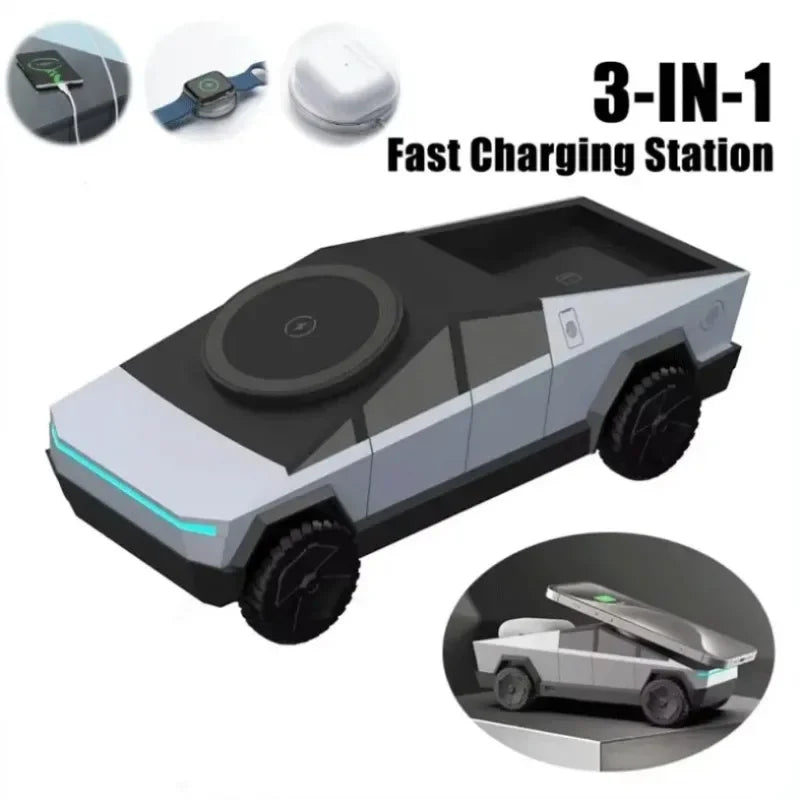 Charger Phone Stand Cybertruck 3 in 1 Magnetic Fast Wireless  for Iphone 17 16 15 Pro Max Apple Samsung Watch Airpods Pro