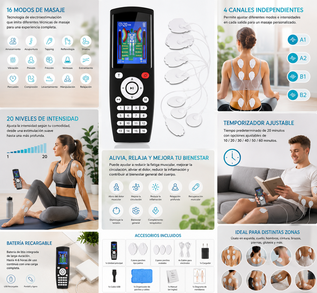 FISIOSHOCK 4-Channel Therapeutic Muscle Electrostimulator and Massager